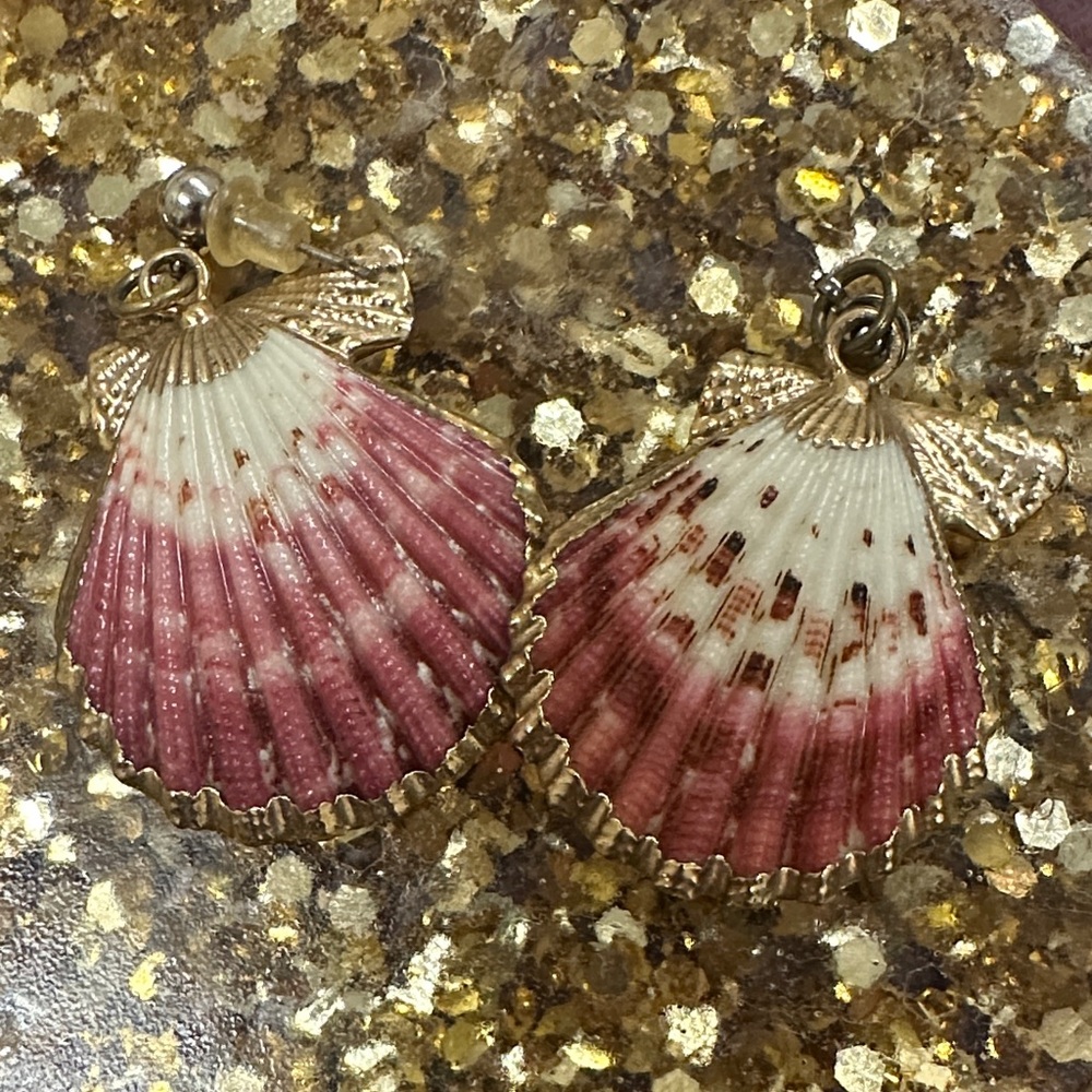 Pink and Gold Shell Earrings